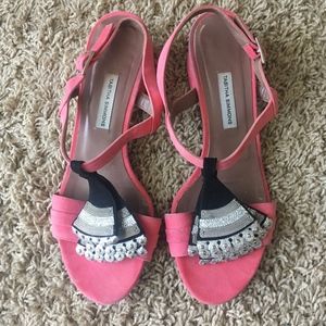 TABITHA SIMMONS: Pink Embellished Suede Sandals
